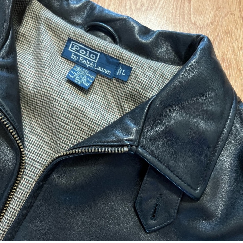 Polo Ralph Lauren Vintage Black Lambskin Leather Jacket Butter Soft Men's Size L - Picture 13 of 16